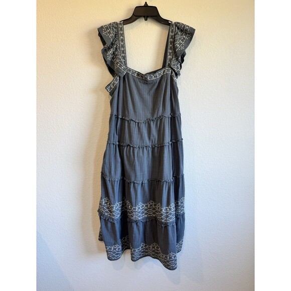 Knox Rose Women's Blue Embroidered Flutter Sleeve Tiered Maxi Dress Large - Picture 1 of 11